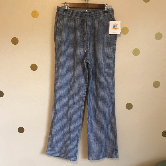 Ellen Tracy Pants - Ellen Tracy Linen Pinstripe Beach Pant. NWT. Small